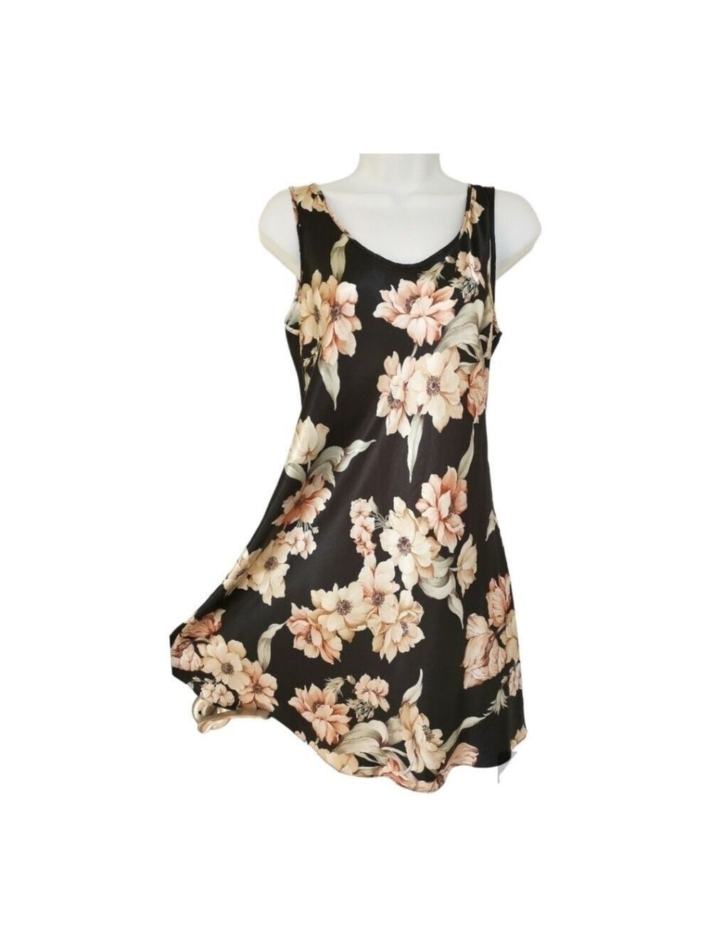 Satin black and Floral slip chemise nightgown NWOT